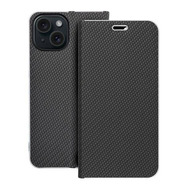 Etui z klapką na iPhone 15 Luna Book Carbon czarne