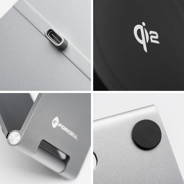Ładowarka indukcyjna Forcell F-Energy FLIP Charge USB C Qi2 15W zgodna z MagSafe srebrna 0INT
