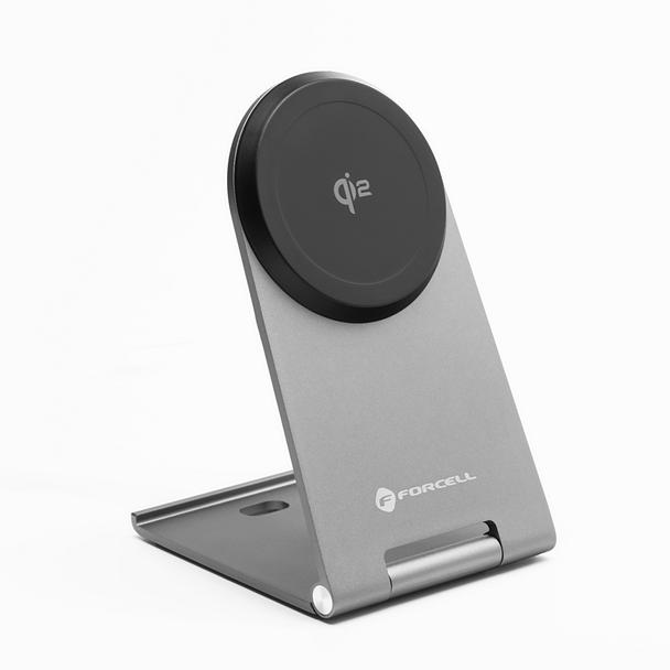 Ładowarka indukcyjna Forcell F-Energy FLIP Charge USB C Qi2 15W zgodna z MagSafe srebrna 0INT