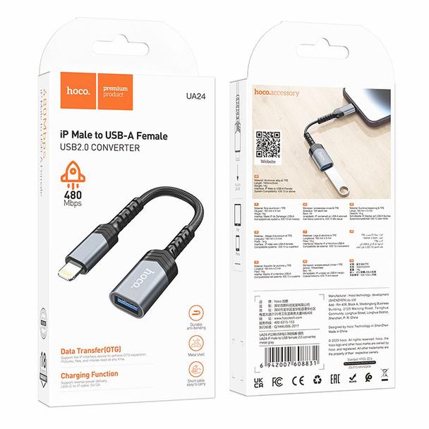 Adapter Lightning do USB A Hoco UA24 czarny