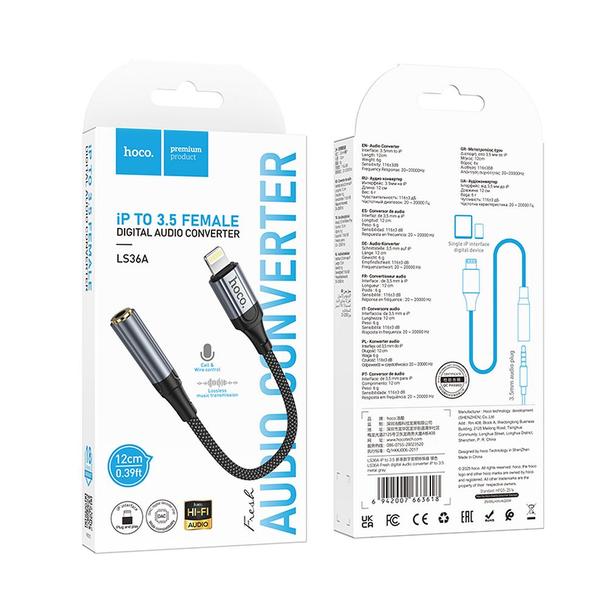 Adapter AUX Lightning do Jack 3,5 mm Hoco 0,12 m LS36A szary