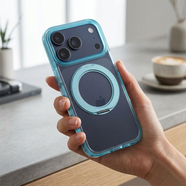 Etui na iPhone 18 Pro / 17 Pro Frame Circle Stand zgodne z MagSafe jasnoniebieskie
