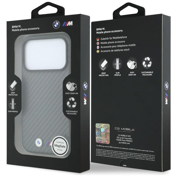 BMW futerał do IPHONE 18 Pro/17 Pro kompatybilny z MagSafe (Carbon Metal Logo) szary