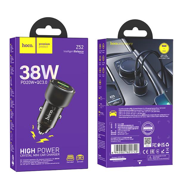Ładowarka samochodowa Hoco USB A + USB C QC PD 38W Z52 transparentny czarny