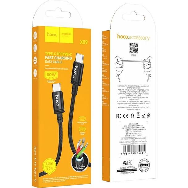 Kabel USB C do USB C Hoco 3A 60W 1 m X89 czarny