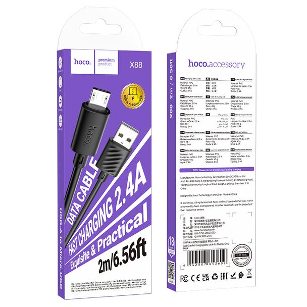 Kabel USB A do Micro USB Hoco 2,4A 2 m X88 czarny