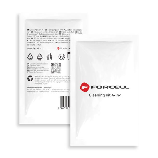 Zestaw czyszczący do ekranów Forcell LCD 4w1 (ściereczka mokra i sucha, szpatułka, stikery)