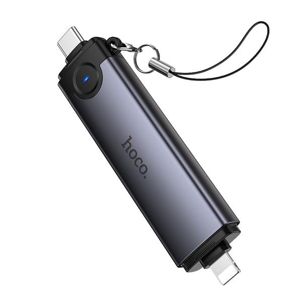 Czytnik kart SD/TF 3.0 + USB 2.0 USB-C/Lightning Hoco HB56B szary
