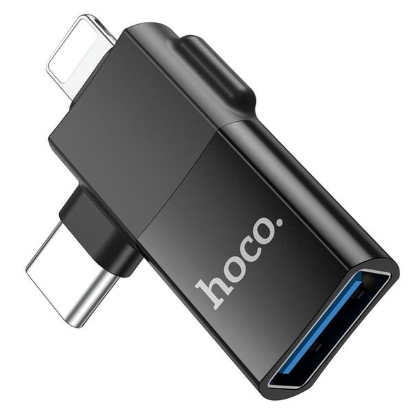 Adapter OTG 2w1 USB C / Lightning do USB A Hoco UA17 czarny