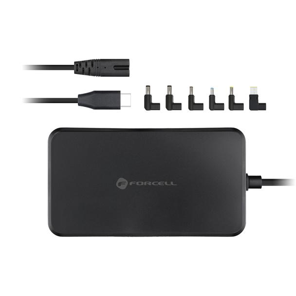 Uniwersalny zasilacz do laptopa 90W Forcell F-Energy USB C + 6 końcówek E856 czarny