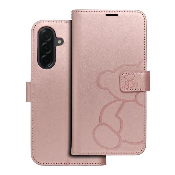 Etui z klapką na Samsung A36 5G Mezzo Book teddy bear złoto-różowe