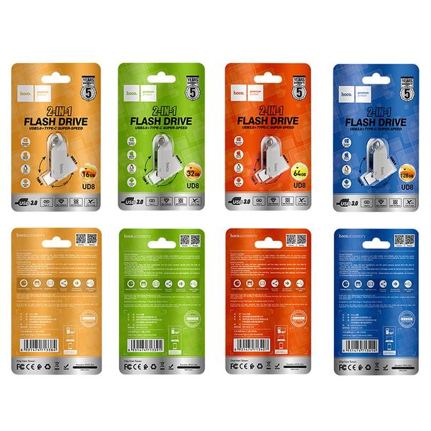 Pendrive 64GB USB 3.0 (USB A + USB C) Hoco UD8 nikiel