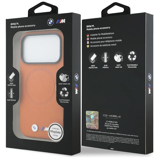 BMW futerał do IPHONE 17 Pro Max kompatybilny z MagSafe BMHMP17X25PFWSMO (PU FW Metal Logo) pomarańczowy