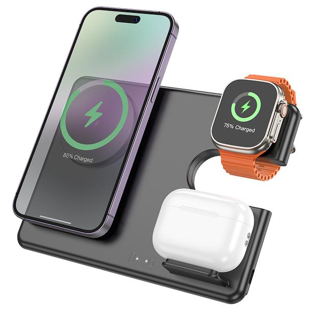 Ładowarka indukcyjna Hoco 3w1 15W kompatybilna z Apple Watch CQ1 czarna