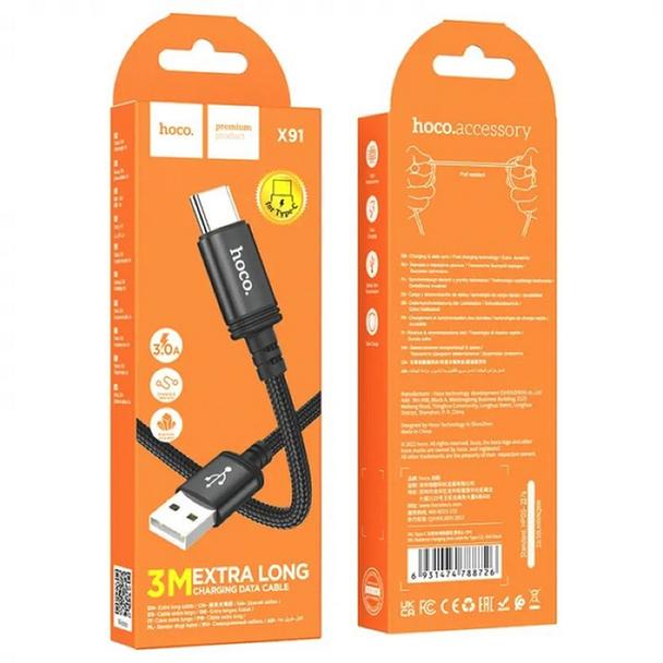 Kabel USB A do USB C Hoco 3A 3 m X91 czarny