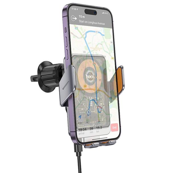 Uchwyt na telefon do samochodu indukcyjny Hoco 15 W do kratki HW7 szary