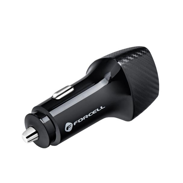 Ładowarka samochodowa Forcell F-Energy Carbon USB C QC3.0 PD 3A 20W + kabel USB C do USB C CC50-1C czarna