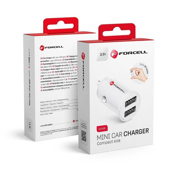 FORCELL ładowarka samochodowa Mini 2xUSB 3,1A biała CC-SJ02