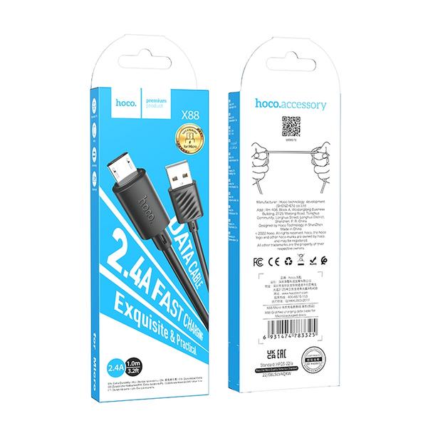 Kabel USB A do Micro USB Hoco 2,4A 1 m X88 czarny