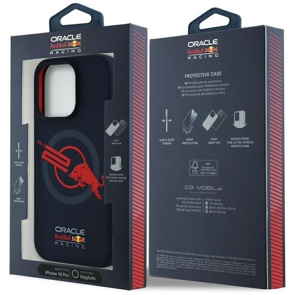 RED BULL futerał do IPHONE 16 Pro kompatybilny z MagSafe RBHMP16L24SIOLVR (Silicone ORBR20 Logo Red Lining) navy