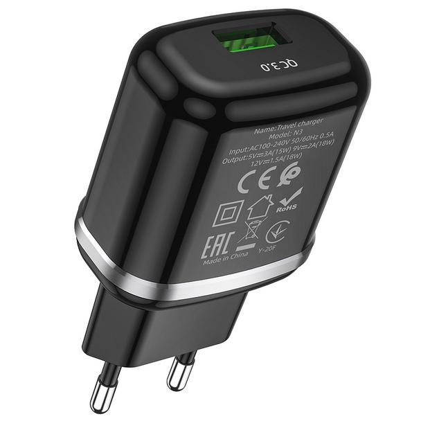 Ładowarka sieciowa do telefonu Hoco USB A QC3.0 3A 18W N3 czarna