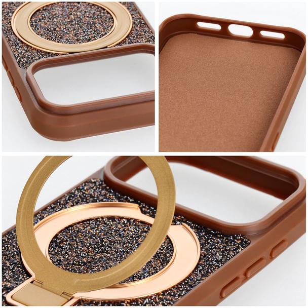 Etui na iPhone 16 Quartz Circle Stand Mag Cover brązowe