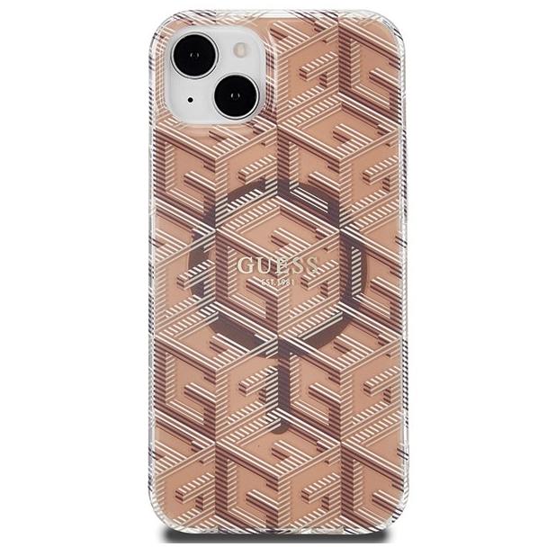 GUESS futerał do IPHONE 15 kompatybilny z MagSafe GUHMP15SHGCUSTGW (IML GCUBE) brązowy