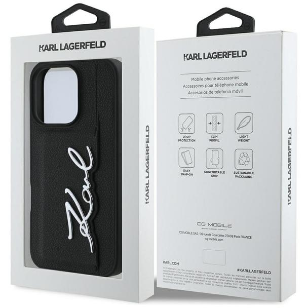 KARL LAGERFELD futerał do IPHONE 16 Pro KLHCP16LPGPVKSK (Grained PU Cardslot Metal Signature) czarny
