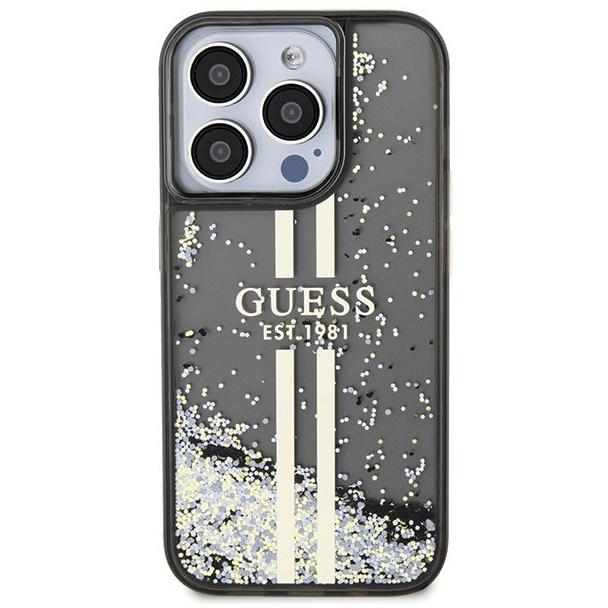 GUESS futerał do IPHONE 15 Pro Max GUHCP15XLFCSEGK (Liquid Glitter Gold Stripes) czarny