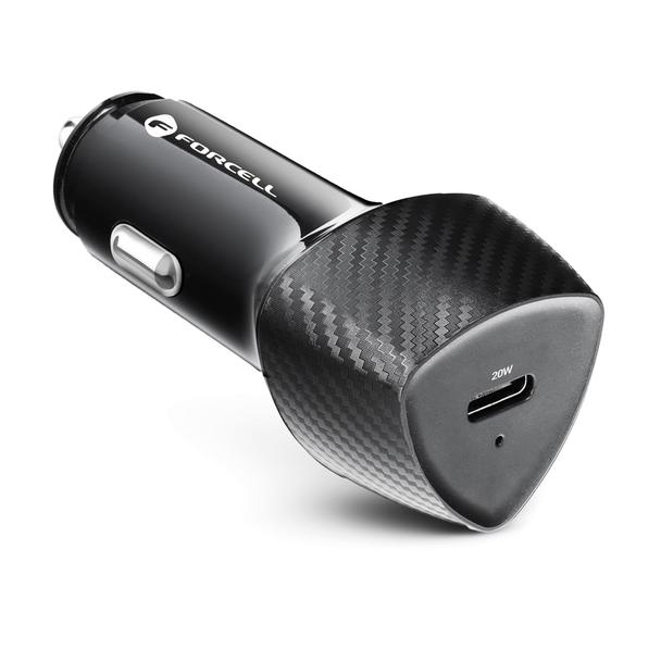 Ładowarka samochodowa Forcell F-Energy Carbon USB C QC3.0 PD 3A 20W + kabel USB C do USB C CC50-1C czarna