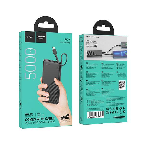 Powerbank Hoco 5000 mAh 2A z wbudowanym kablem Lightning J129 czarny