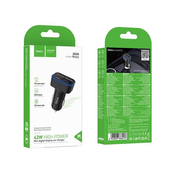 Ładowarka samochodowa Hoco z LCD 2x USB A + 1x USB C QC3.0 PD 42W Z63A czarna