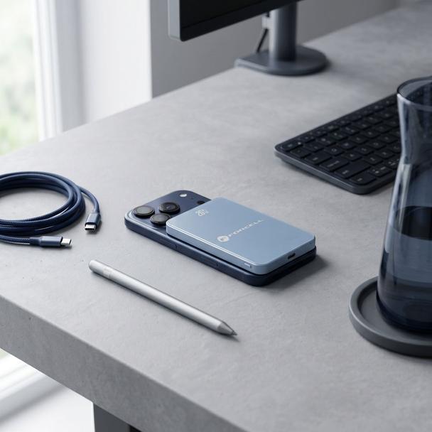 Powerbank zgodny z MagSafe Forcell F-Energy SuperSlim F5K8 QC4.0 PD3.0 15W 5000 mAh jasnoniebieski 0INT
