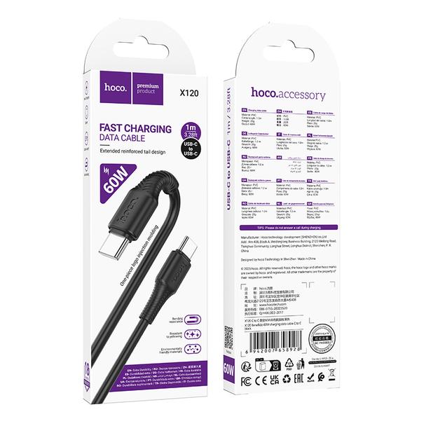 Kabel USB C do USB C Hoco 3A 60W 1 m X120 czarny