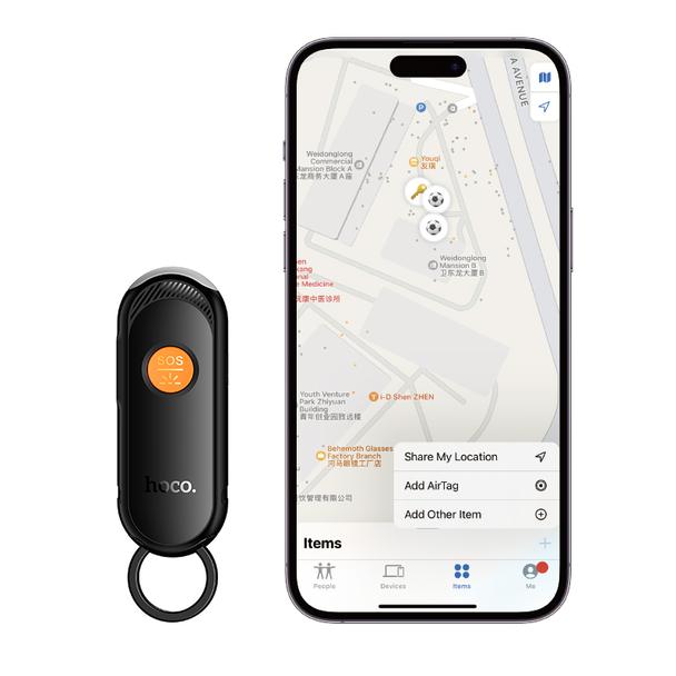 Lokalizator zgodny z Apple Find My z latarką Hoco E99 czarny