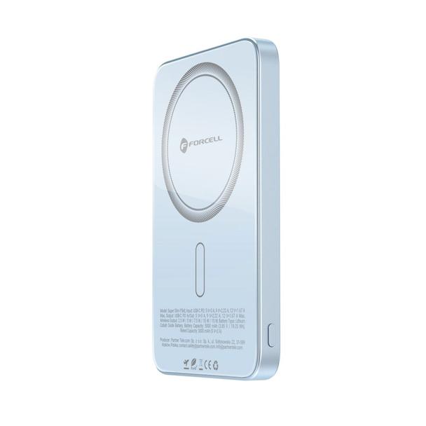 Powerbank zgodny z MagSafe Forcell F-Energy SuperSlim F5K8 QC4.0 PD3.0 15W 5000 mAh jasnoniebieski 0INT