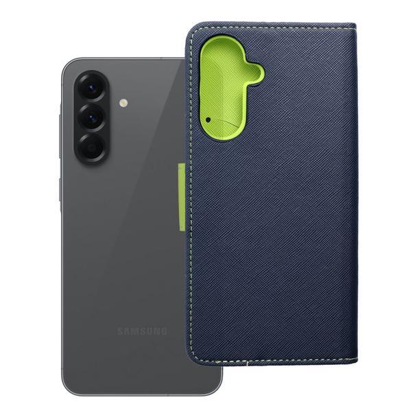 Etui z klapką na Samsung A56 Fancy Book granatowo-limonkowe