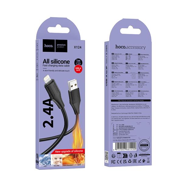 Kabel USB A do Lightning Hoco 2,4A silikonowy 1 m X124 czarny