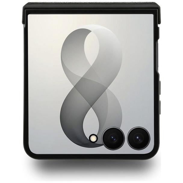 BMW futerał do SAMSUNG GALAXY Z FLIP 8 kompatybilny z MagSafe (Leather Perforated Tricolor Stripe Metal Logos) czarny