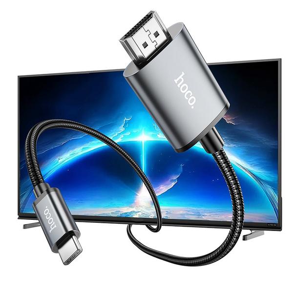 Kabel USB C do HDMI Hoco 4K 30Hz 2 m UA27 stalowy szary