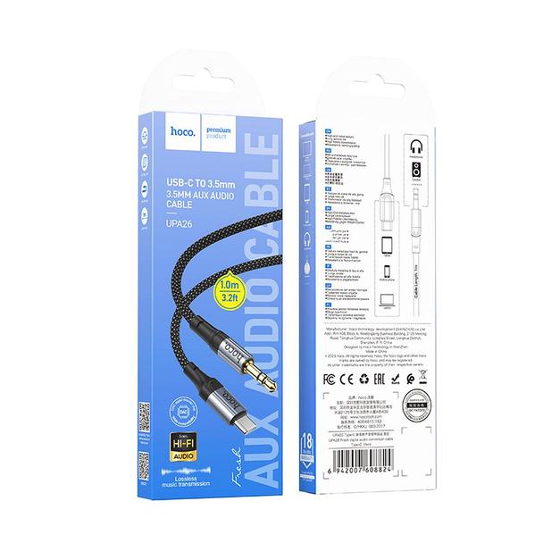 Kabel AUX USB C do Jack 3,5 mm Hoco 1 m UPA26 czarny