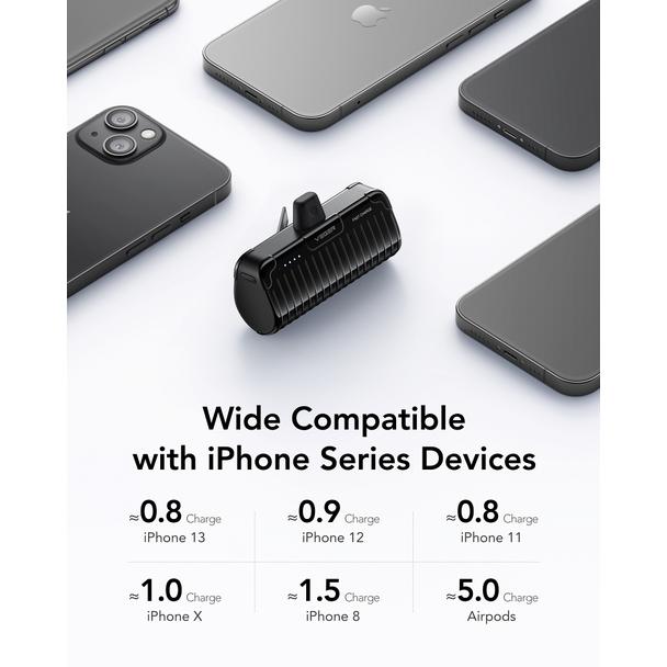 Powerbank Veger PlugOn (W0558P) PD QC3.0 2,4A 20W 5000 mAh z wbudowanym złączem Lightning czarny 0INT