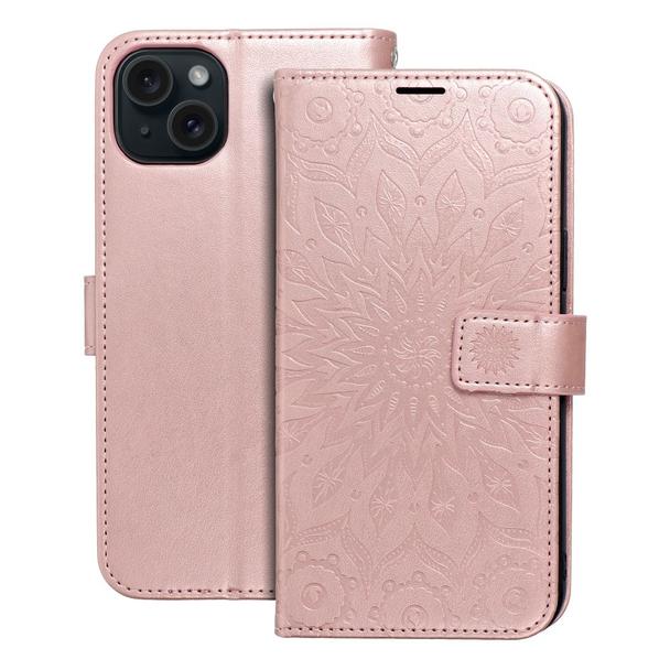 Etui z klapką na iPhone 15 PLUS Mezzo Book mandala złoto-różowe