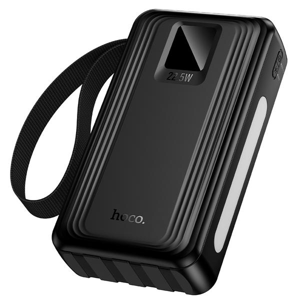 Powerbank 20000 mAh QC PD 22,5W z wbudowanymi kablami USB A + USB C + Lightning + Micro USB oraz dwoma latarkami Hoco J173 czarny