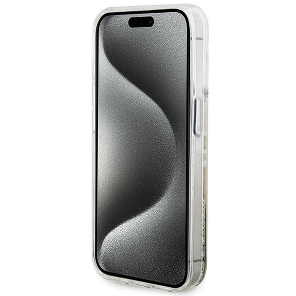 GUESS futerał do IPHONE 15 Pro Max GUHCP15XLFCSEGT (Liquid Glitter Gold Stripes) transparentny
