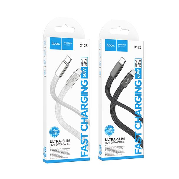 Kabel USB C do USB C Hoco 3A 60W płaski 1 m X125 biały