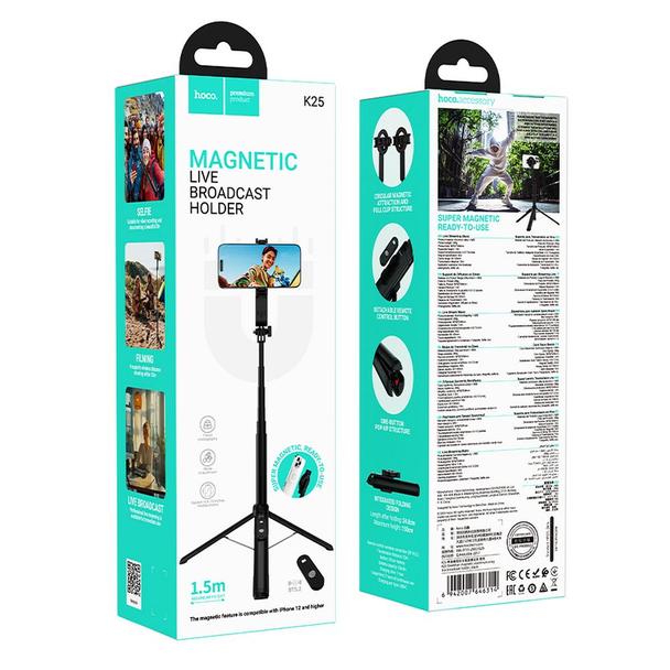 Selfie stick Hoco tripod z pilotem bezprzewodowym magnetyczny K25 czarny