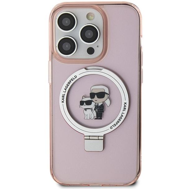 KARL LAGERFELD futerał do IPHONE 15 Pro kompatybilny z MagSafe KLHMP15LHMRSKCP (Ringstand KC) różowy