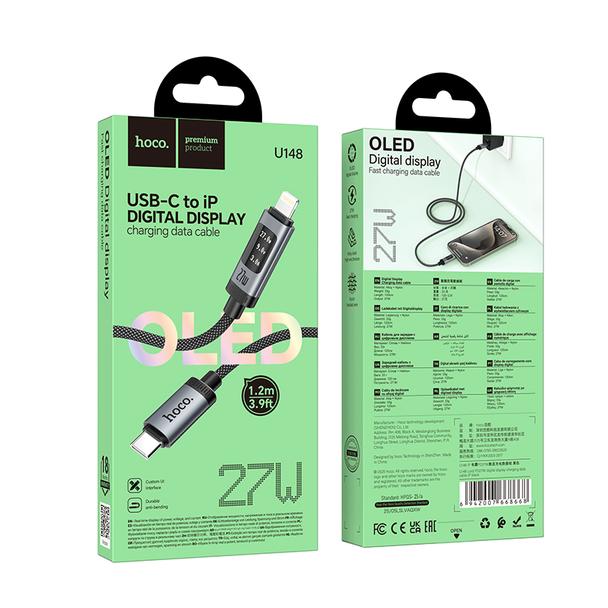 Kabel USB C do Lightning Hoco PD 27W 1,2 m z wyświetlaczem U148 czarny