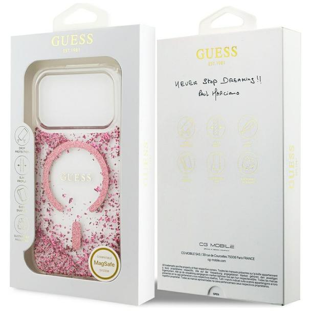 GUESS futerał do IPHONE 17 Pro kompatybilny z MagSafe GUHMP17LRGRGEP (Resin Bottom Glitter) różowy